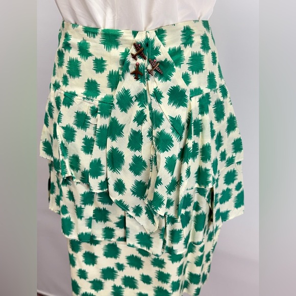 EDME & ESYLLTE for ANTHROPOLOGIE Green abstract print layered mini skirt size 6 - Picture 8 of 15
